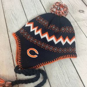 CHICAGO BEARS TODDLER & KIDS CUFFED POM & TASSELS KNIT WINTER HAT 4-7yrs